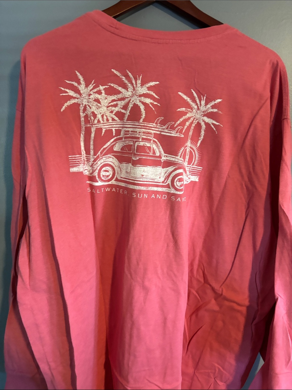 Izod Coral Pink Long Sleeve Tee with Small Car Graphic - Picture 2 of 3